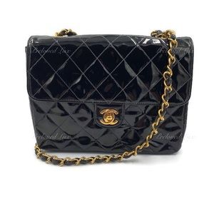 Authentic CHANEL Classic Mini Square Black Shoulder Bag Crossbody - GHW